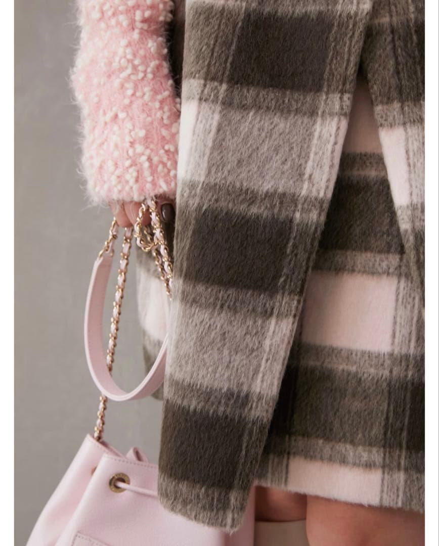 タグ付き新品未使用、obli、オブリ、シャギーブロックチェックスカート、ピンク