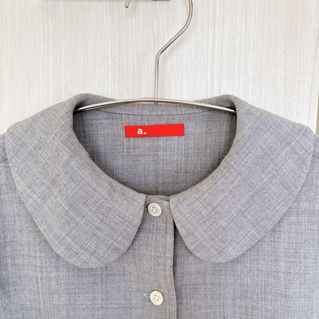 a. エー・ドット 日本製 大橋歩 丸襟 シャツ グレー 長袖 S ウール混