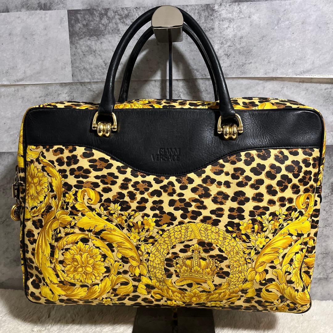 ヴェルサーチ　Versace トートバッグ　ブラック✖️ゴールド　レオパード柄