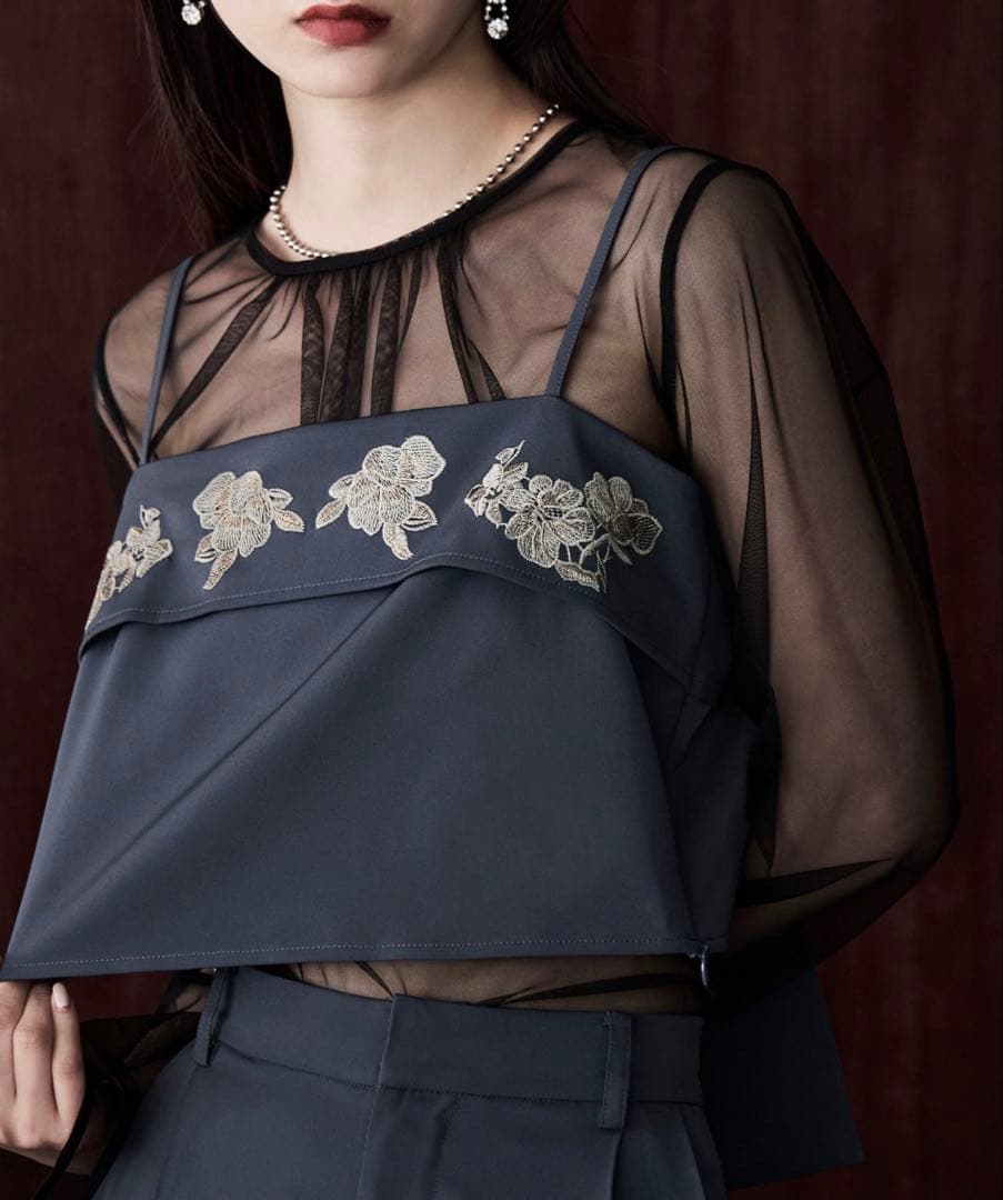 【etoll.】刺繍リボンビスチェ&ワイドパンツセットアップ 結婚式 二次会