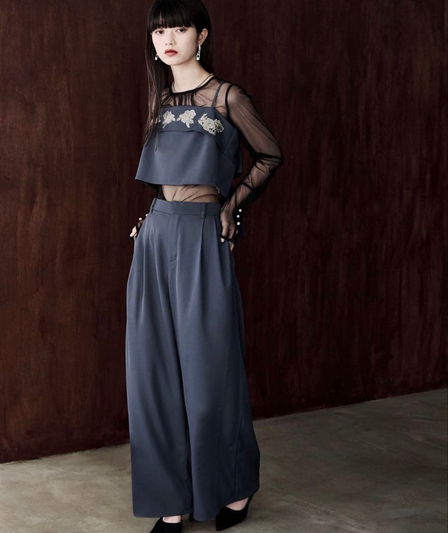 【etoll.】刺繍リボンビスチェ&ワイドパンツセットアップ 結婚式 二次会