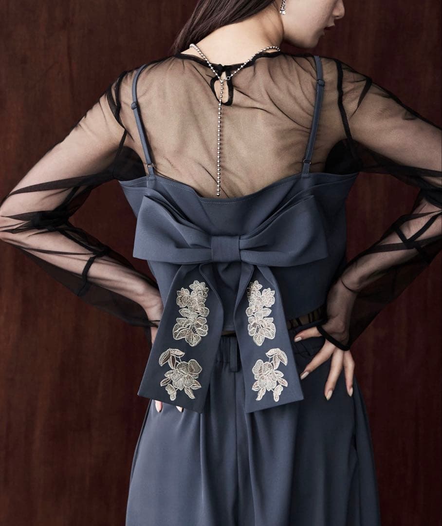 【etoll.】刺繍リボンビスチェ&ワイドパンツセットアップ 結婚式 二次会