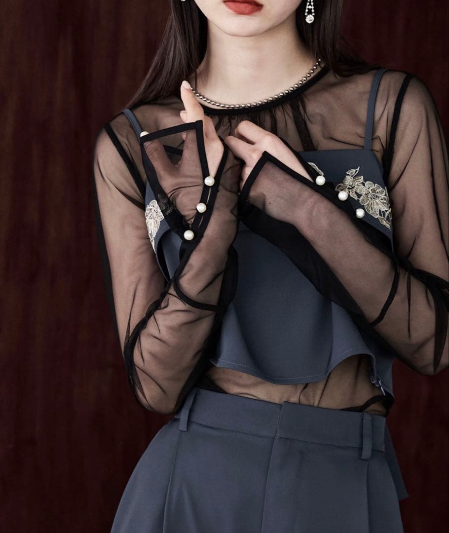 【etoll.】刺繍リボンビスチェ&ワイドパンツセットアップ 結婚式 二次会