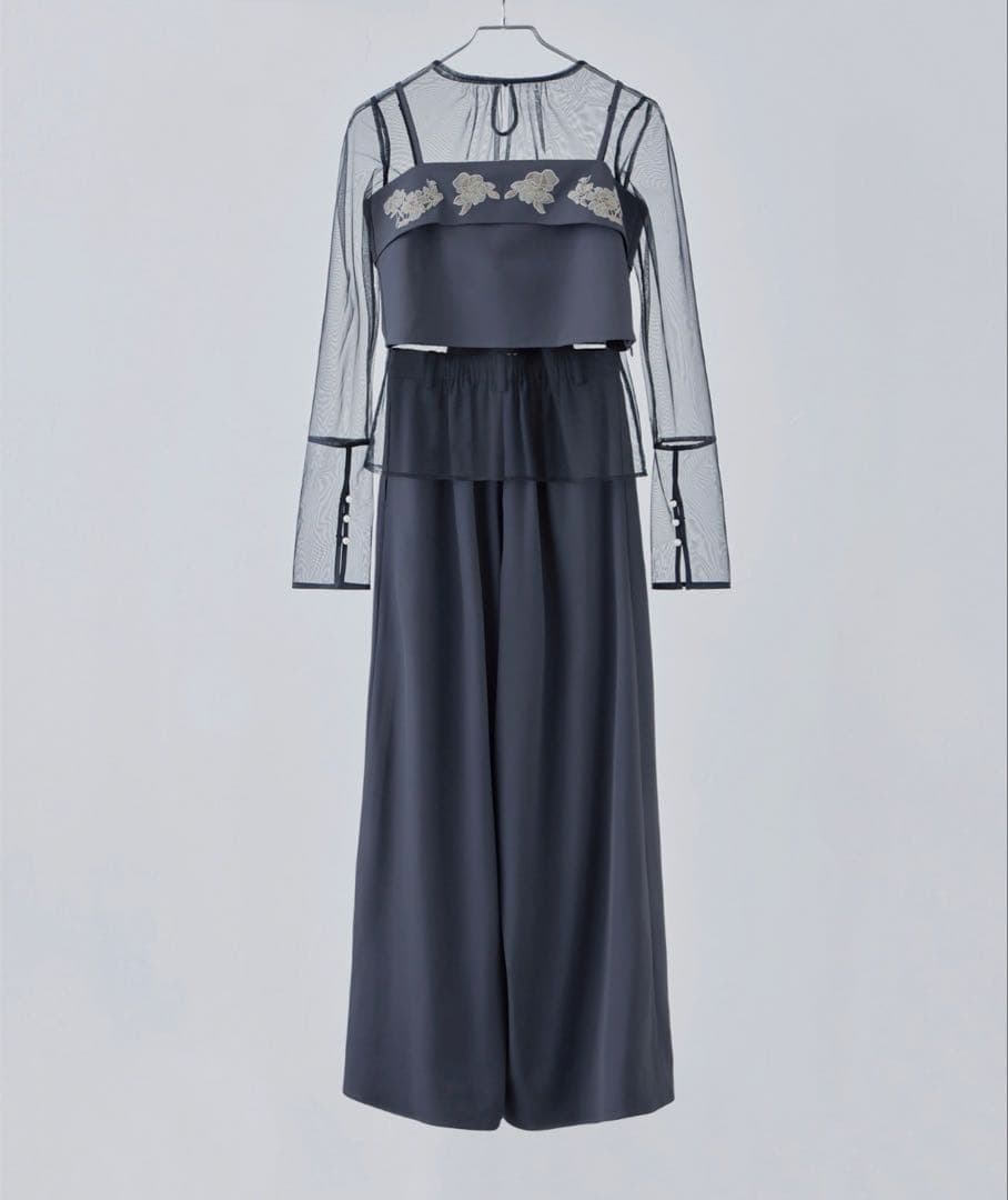 【etoll.】刺繍リボンビスチェ&ワイドパンツセットアップ 結婚式 二次会