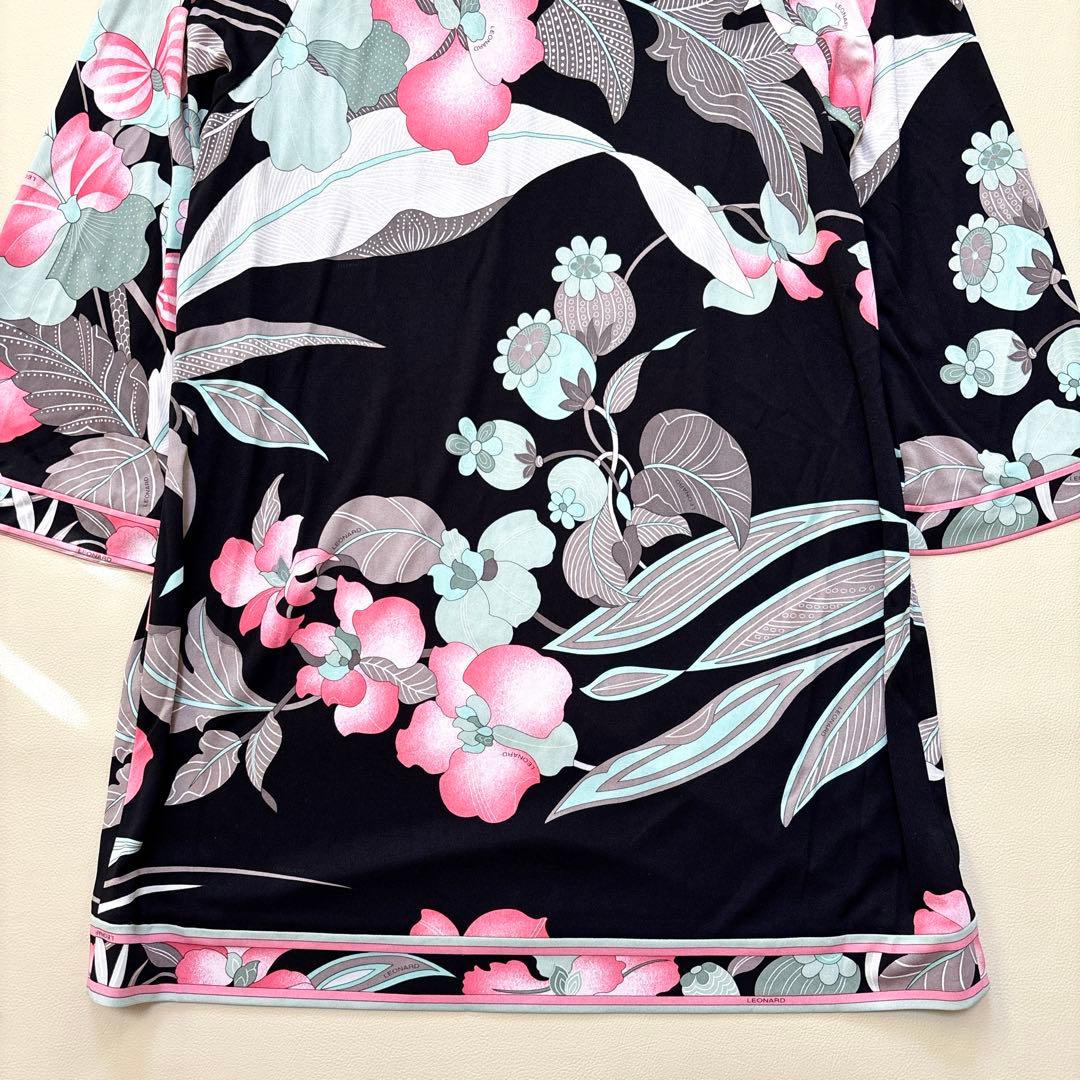 美品✨レオナール カンカン素材 チュニック フレア 花柄 ゆったり 40