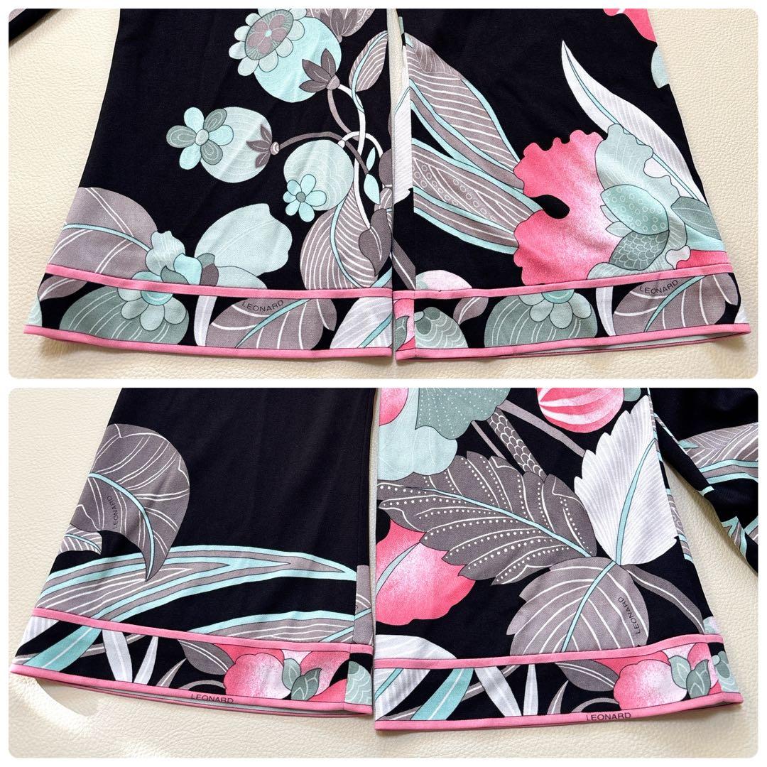 美品✨レオナール カンカン素材 チュニック フレア 花柄 ゆったり 40