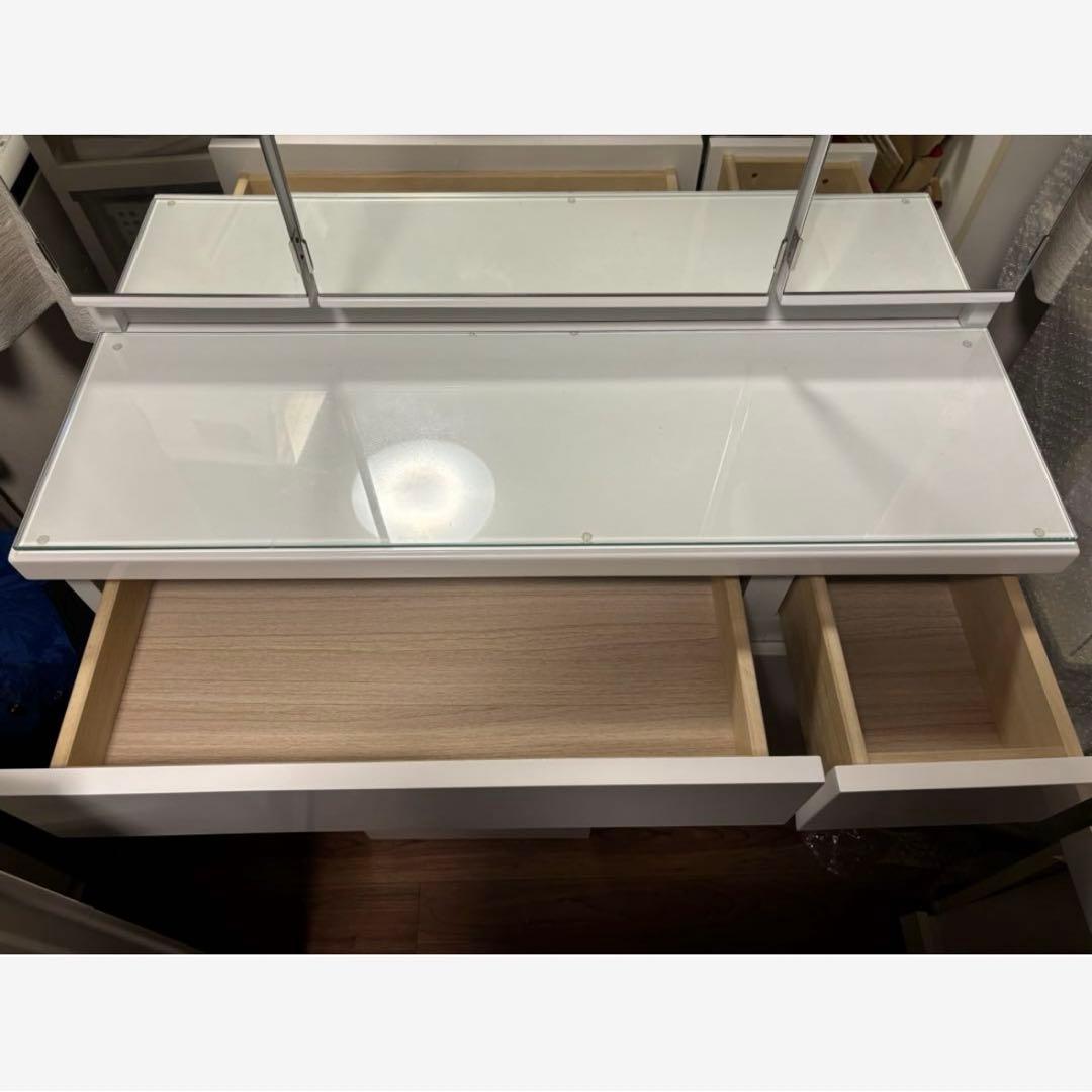 ニトリ　3面鏡ドレッサー　ホワイト　椅子（スツール）付き　※少し訳あり