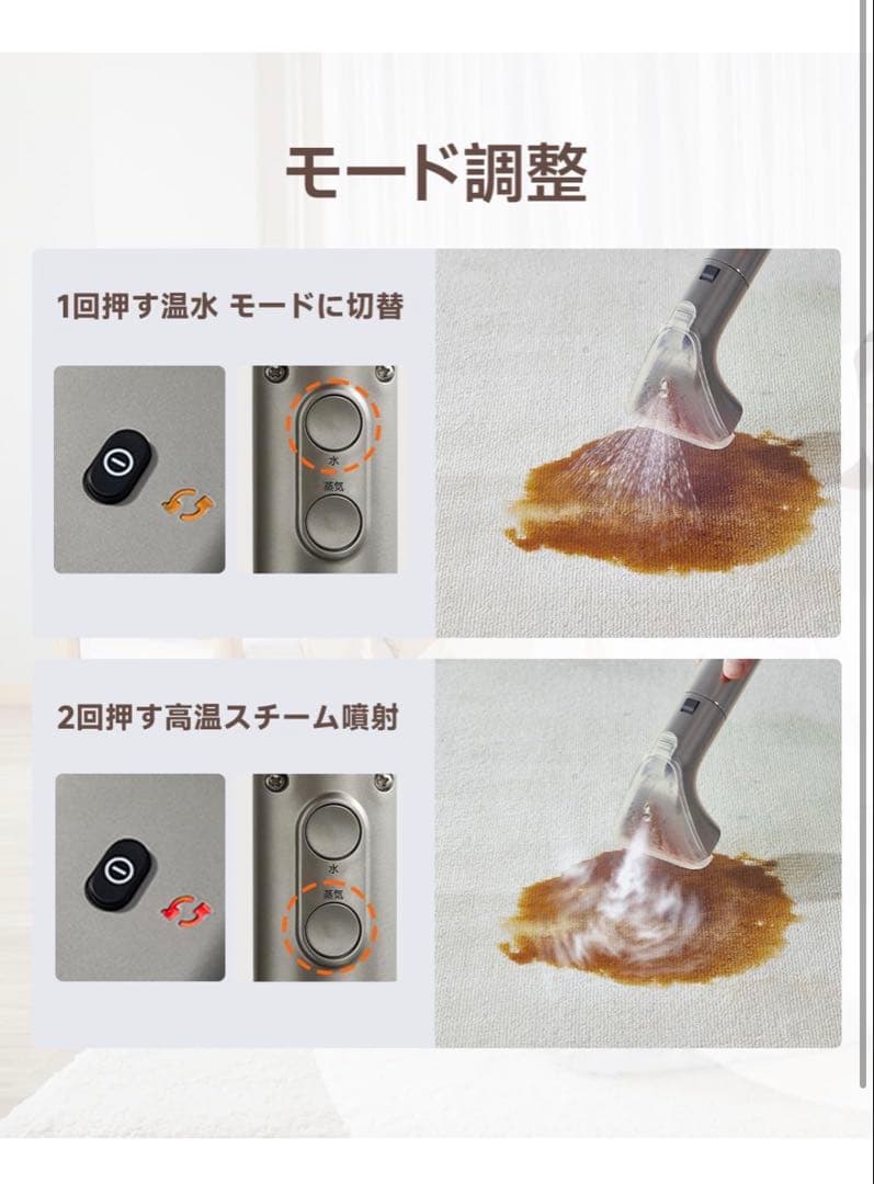 カーペットクリーナー スチームクリーナー　100℃蒸気×18000Pa　布洗浄機