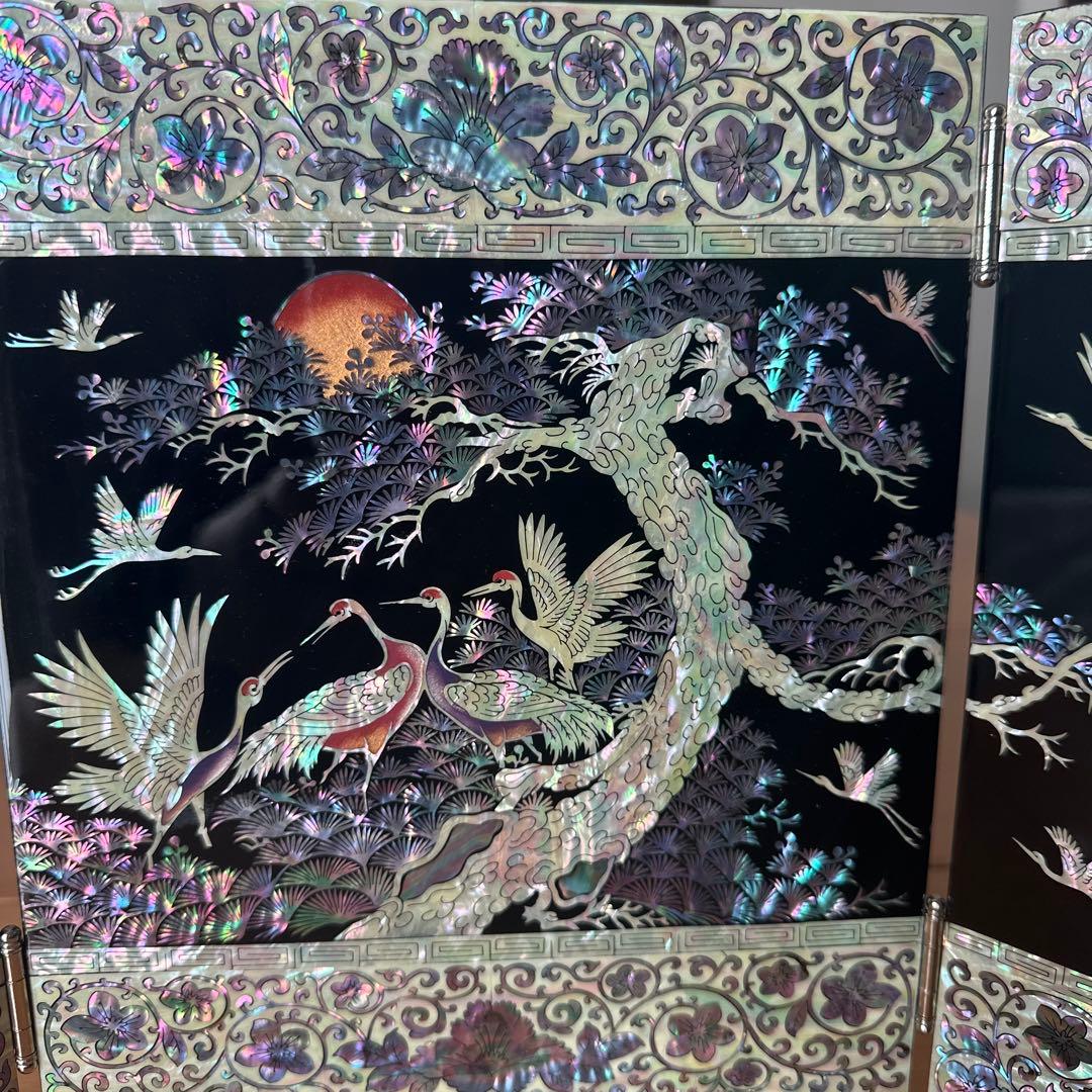 韓国螺鈿　螺鈿細工　高級　ミニ卓上屏風　新品　未使用品　箱付き