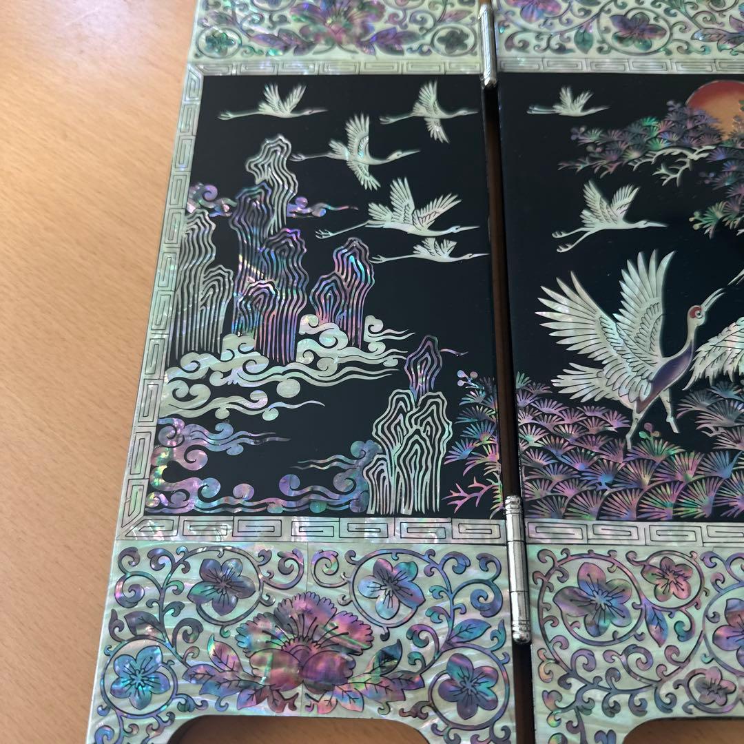 韓国螺鈿　螺鈿細工　高級　ミニ卓上屏風　新品　未使用品　箱付き