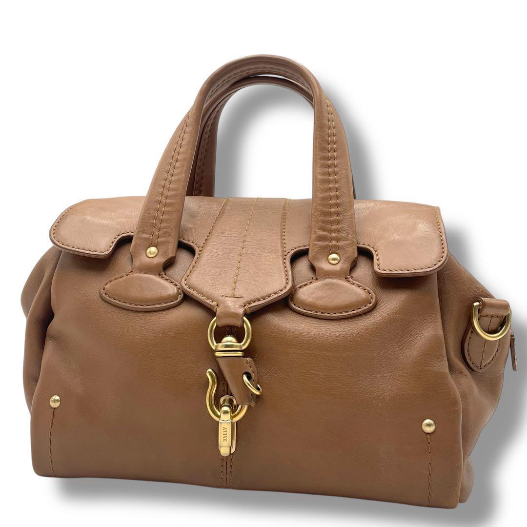 良品✨バリー ハンドバッグ オールレザー 本革 ロゴ金具 キャメル