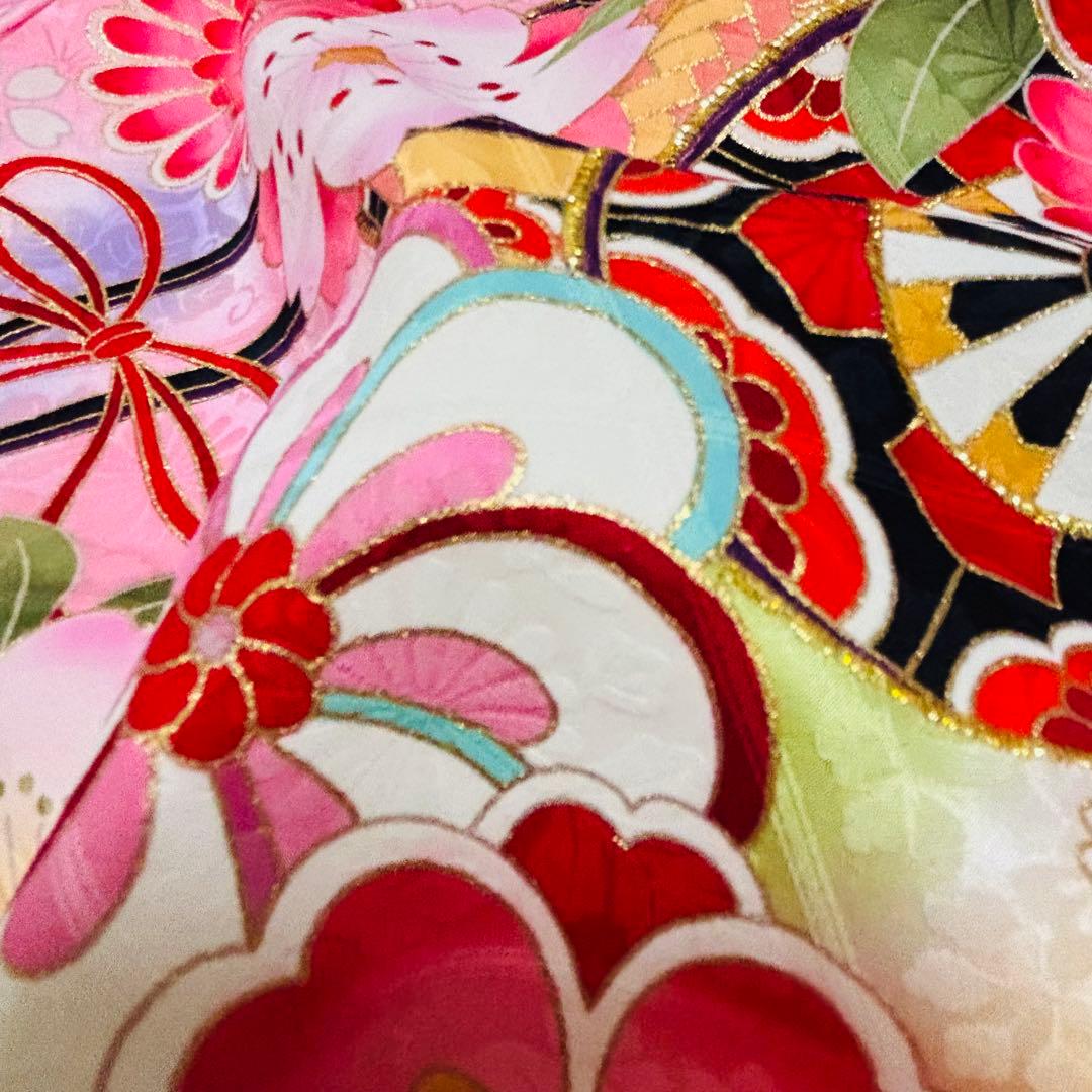 《新品》伝統色 杏色❗️正絹 刺繍入 お宮参り 京友禅多色ぼかし 産着/たとう紙付