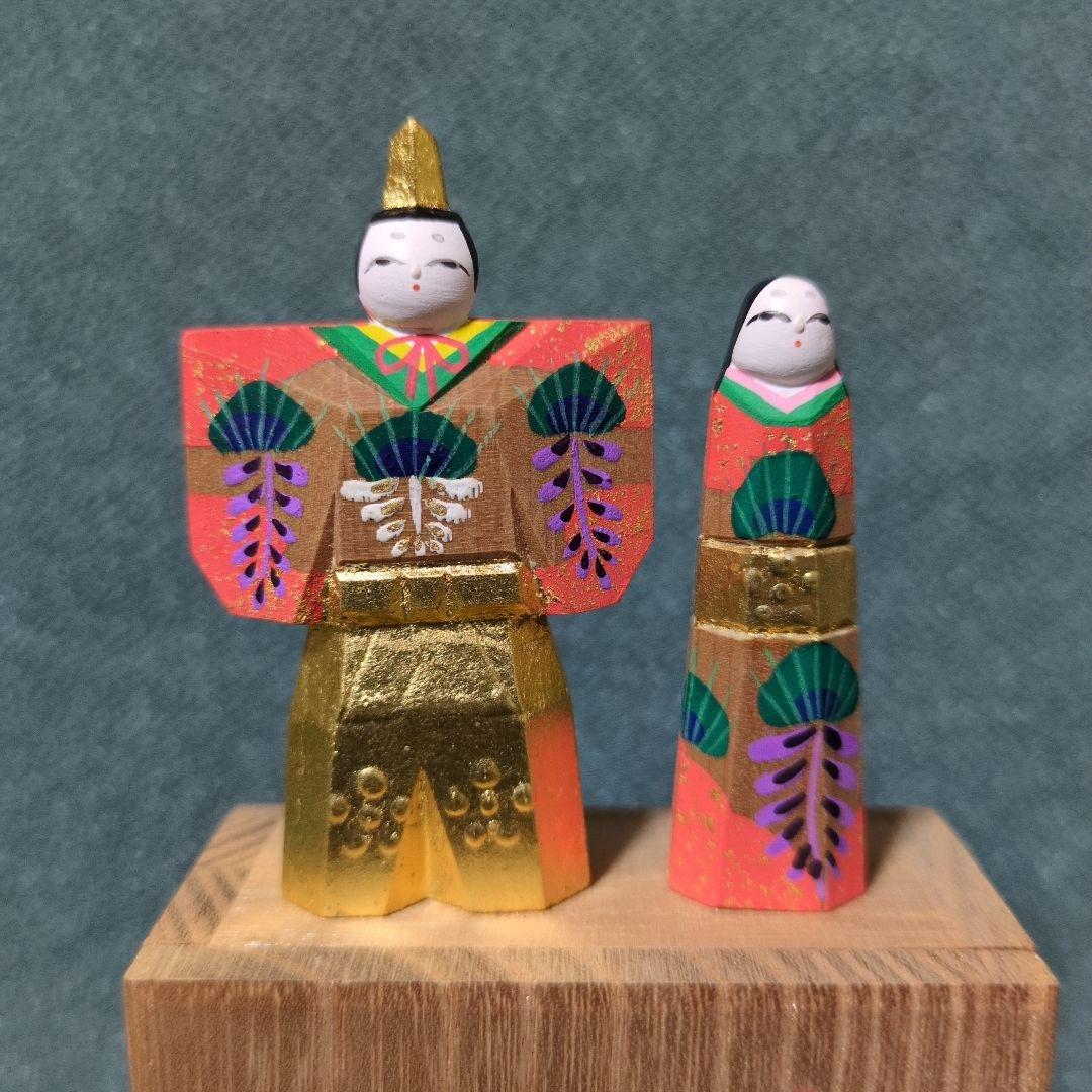 奈良一刀彫り　雛人形　川口神泉　立雛　共箱付き　伝統工芸　木彫
