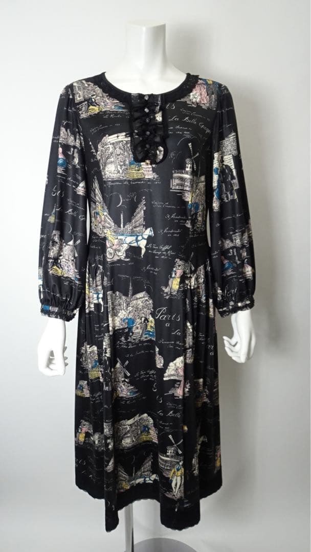 スーパービューティー♡ 秋冬新作Paris柄クラッシックワンピース
