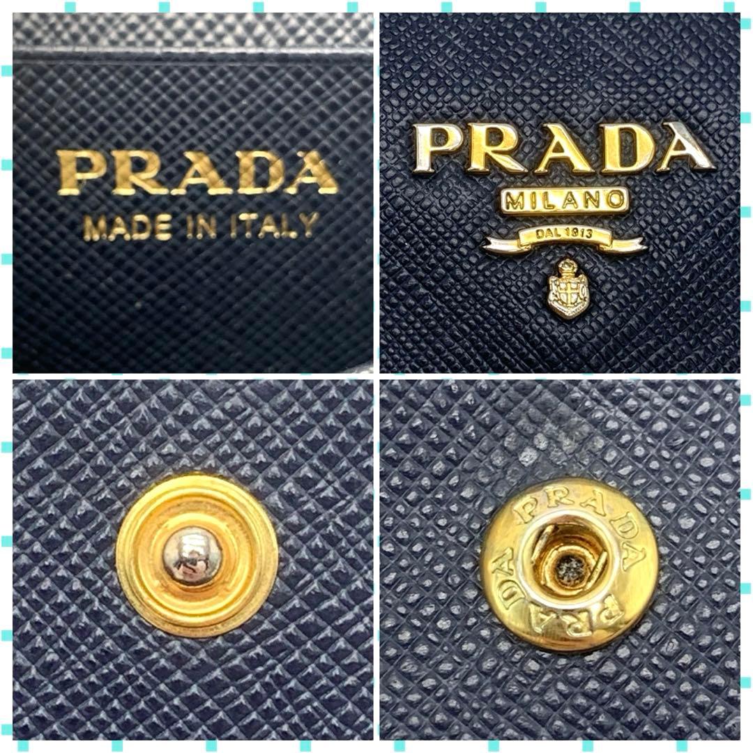 PRADA 名刺入れ カードケース ゴールド金具 サフィアーノ ネイビー
