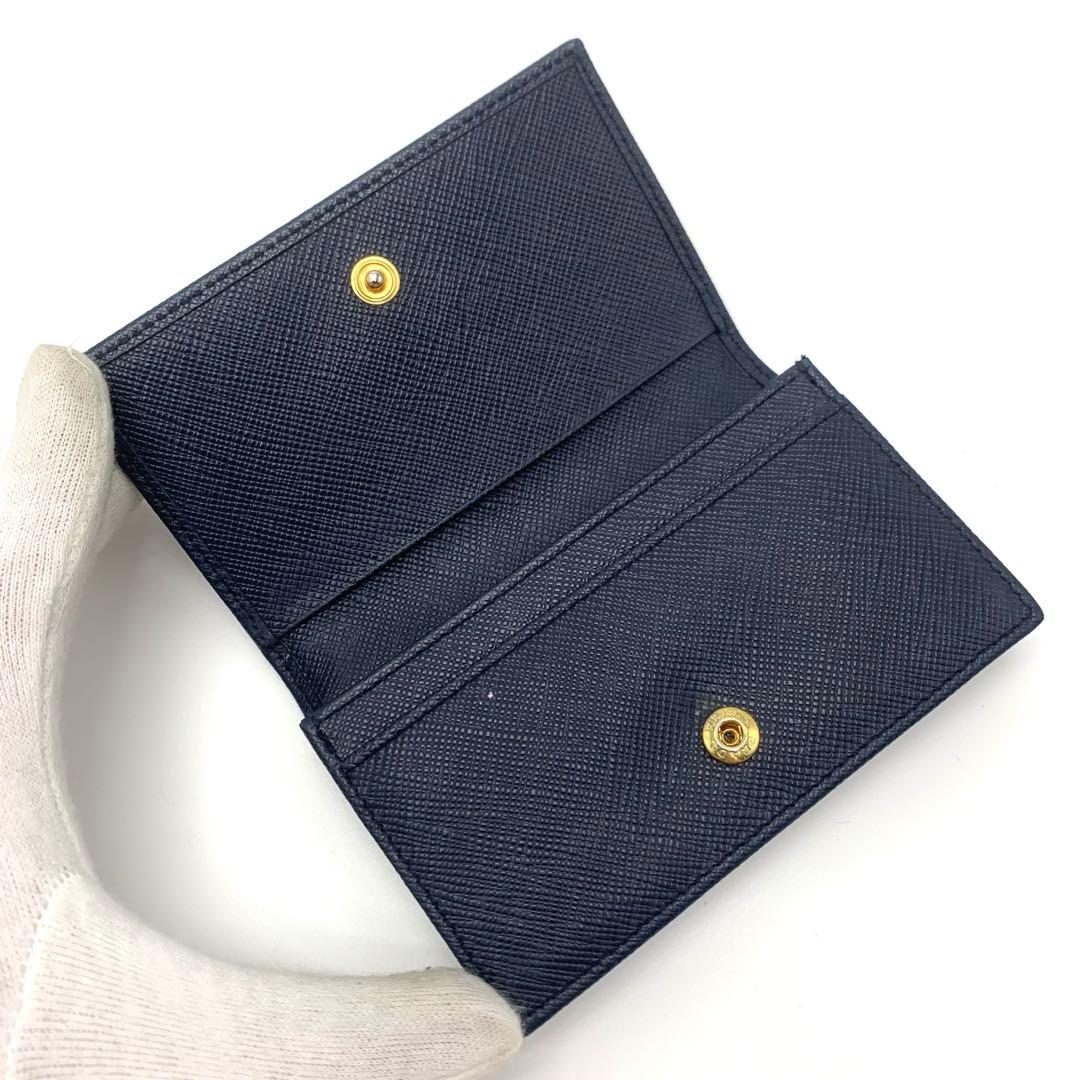 PRADA 名刺入れ カードケース ゴールド金具 サフィアーノ ネイビー