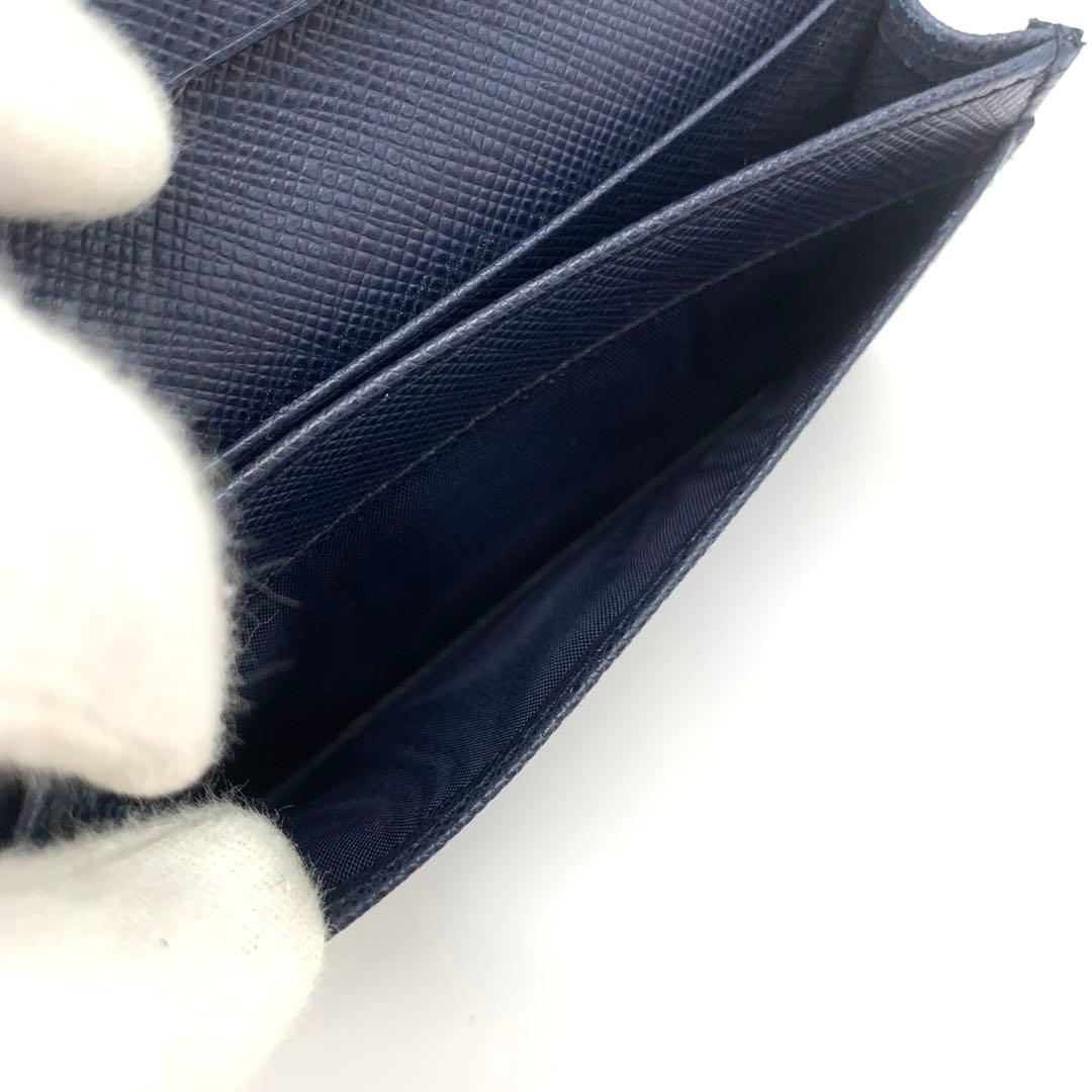 PRADA 名刺入れ カードケース ゴールド金具 サフィアーノ ネイビー