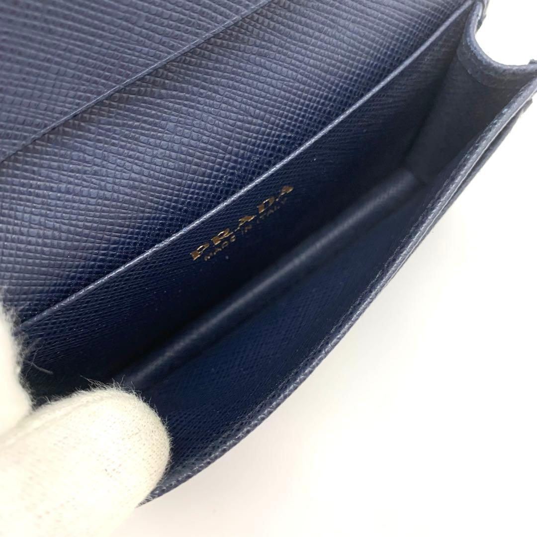 PRADA 名刺入れ カードケース ゴールド金具 サフィアーノ ネイビー