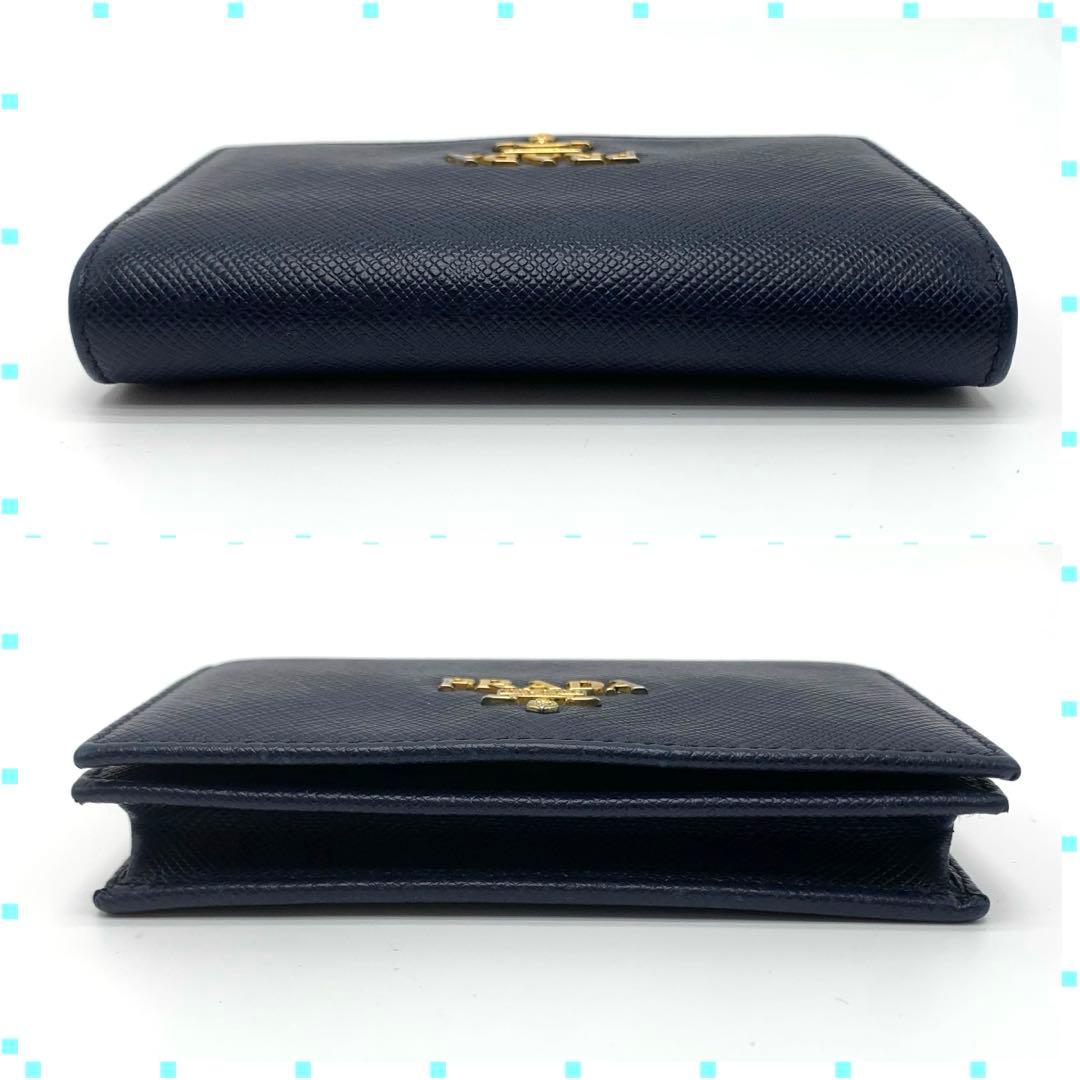 PRADA 名刺入れ カードケース ゴールド金具 サフィアーノ ネイビー