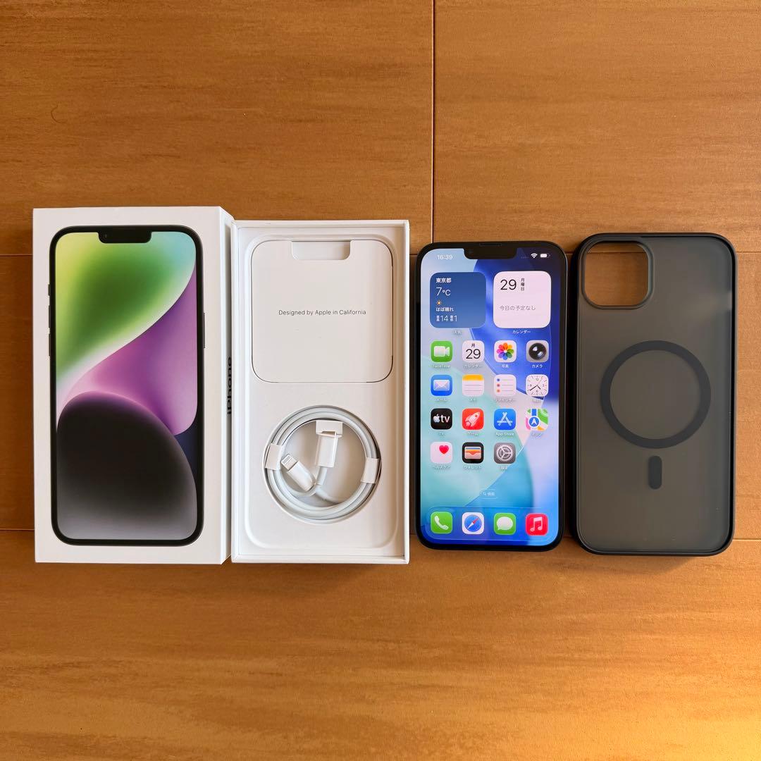 iPhone 14 plus 256GB ミッドナイト magsafe ケース付