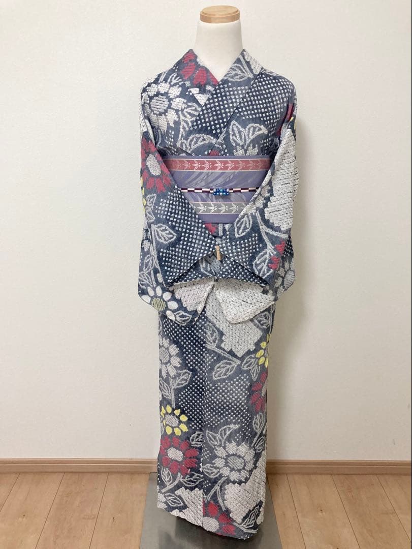 KM　浴衣　有松鳴海絞り　向日葵　裄66cm