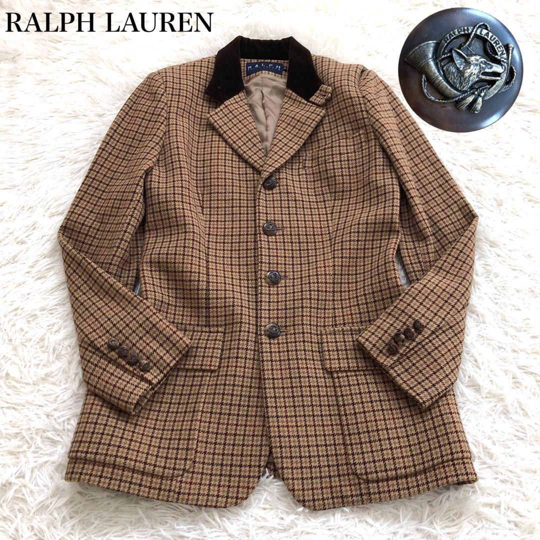 【美品 希少】ラルフローレン テーラードジャケット 刻印ボタン　異素材　チェック