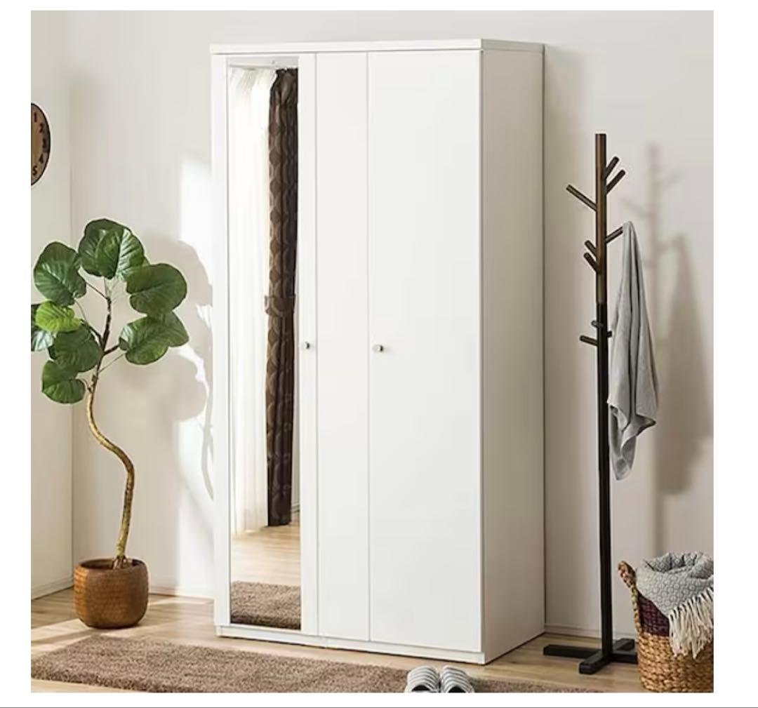 ニトリ★ワードローブ洋服ダンス/ホワイト白/鏡付き