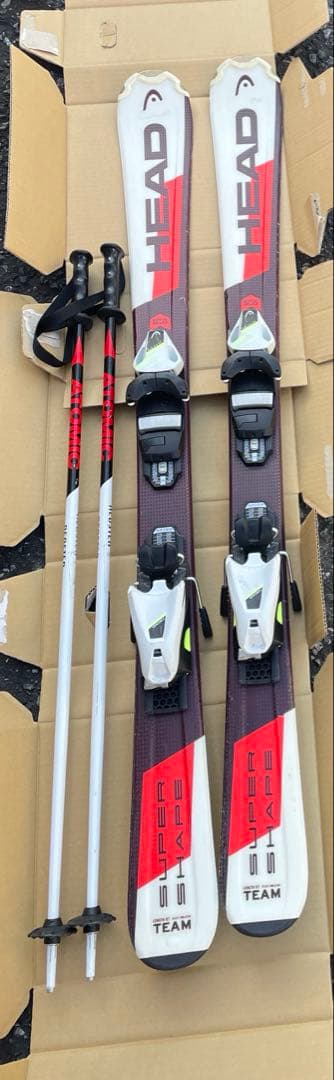 HEAD、ATOMIC ジュニアスキー板+ストック＋ブーツセット