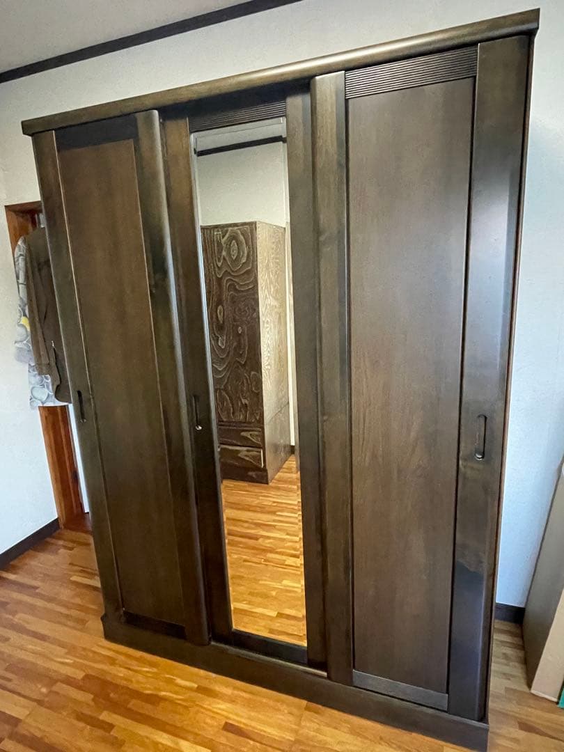 送料無料　ミラー付き木製　ワードローブ/洋服ダンス/クローゼット