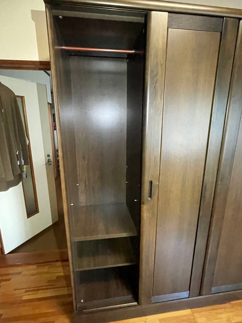 送料無料　ミラー付き木製　ワードローブ/洋服ダンス/クローゼット