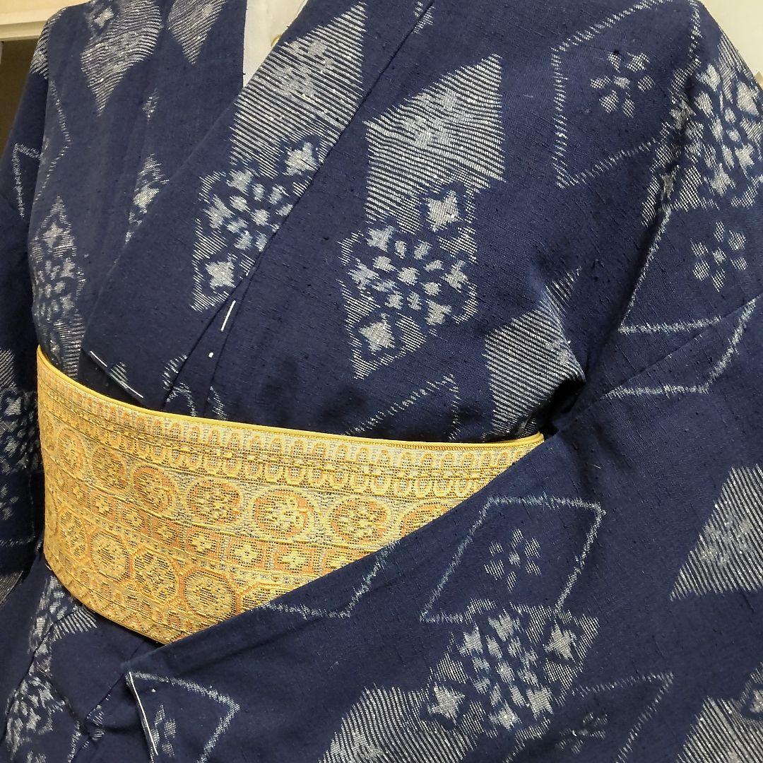 木綿　久留米絣　手織菱花織り出し　着物（９８８）