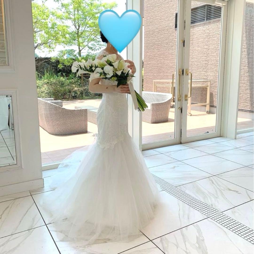 【ワタべウェディング】ドレス ソフトマーメイドライン　ロングベール付き スワロ