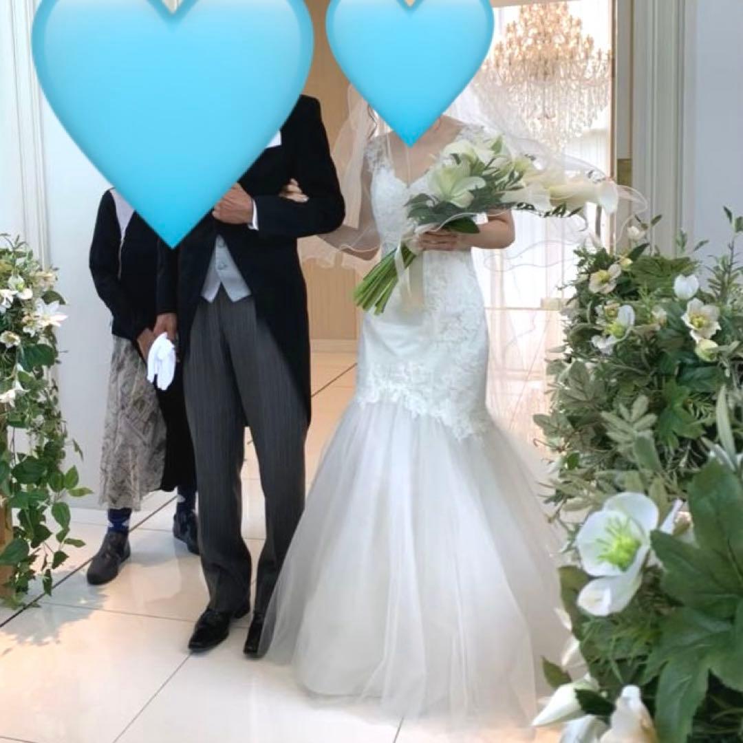 【ワタべウェディング】ドレス ソフトマーメイドライン　ロングベール付き スワロ