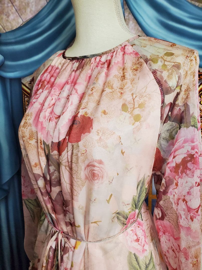 フリー【新品インポートセレクト】花柄シフォンティアードワンピースピンク