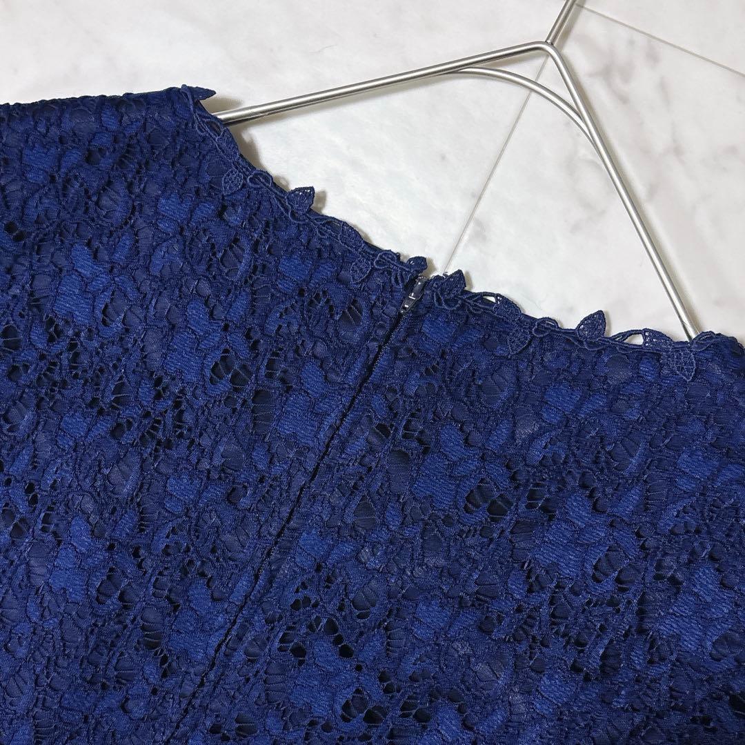 美品 ソワールドルチェ レース オーガンジー ロングドレス フレア 現行 紺