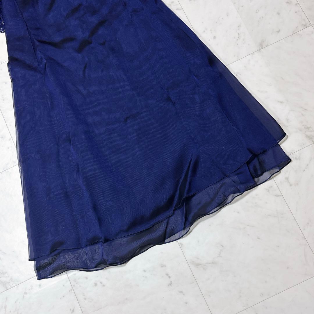 美品 ソワールドルチェ レース オーガンジー ロングドレス フレア 現行 紺