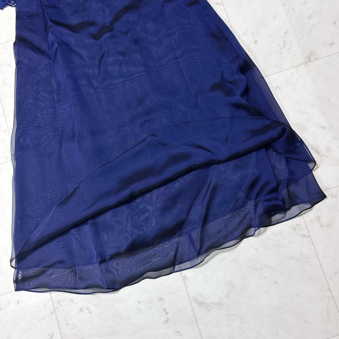 美品 ソワールドルチェ レース オーガンジー ロングドレス フレア 現行 紺