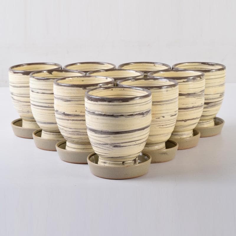 煎茶道具　春来居窯　多気檗山作　刷毛目　湯呑　茶托付　十客　共箱　C　8221