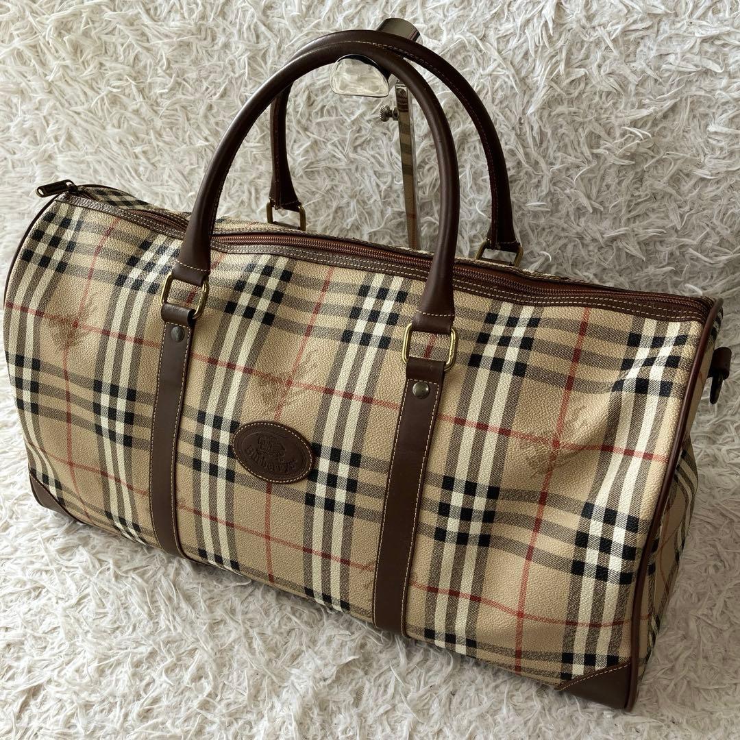 美品 BURBERRY バーバリー ノバチェック ボストンバッグ PVC