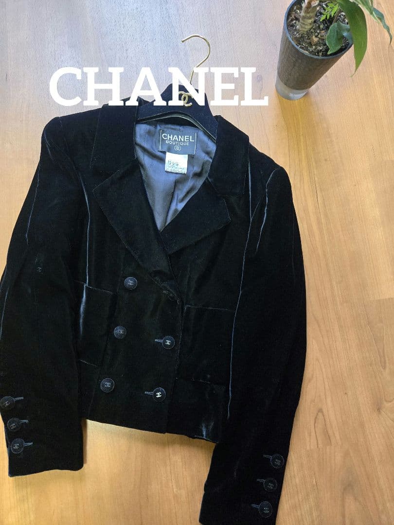 【美品】CHANEL 98A クロップダブルジャケット ベルベット 42