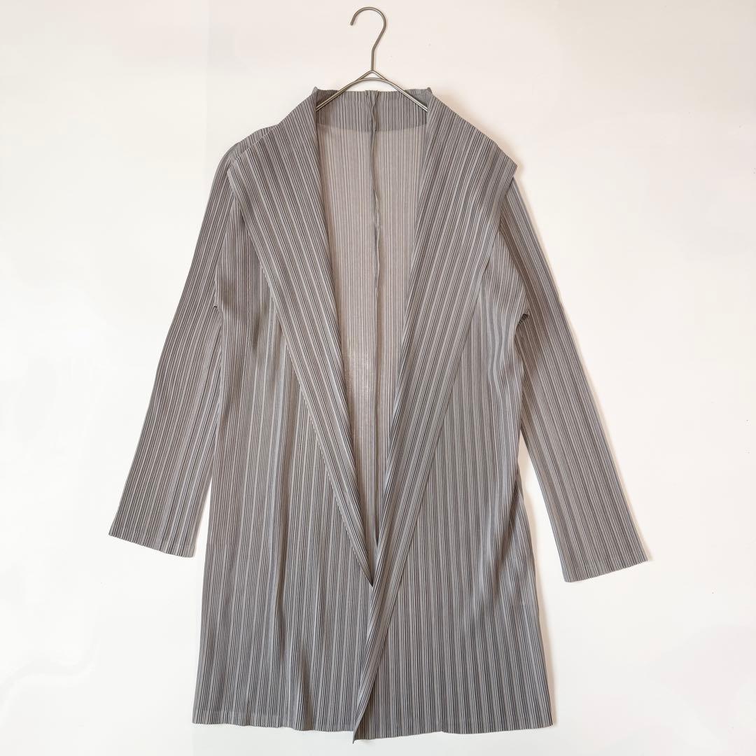 プリーツプリーズ イッセイミヤケ　長袖　ロングカーディガン　グレー　サイズ3
