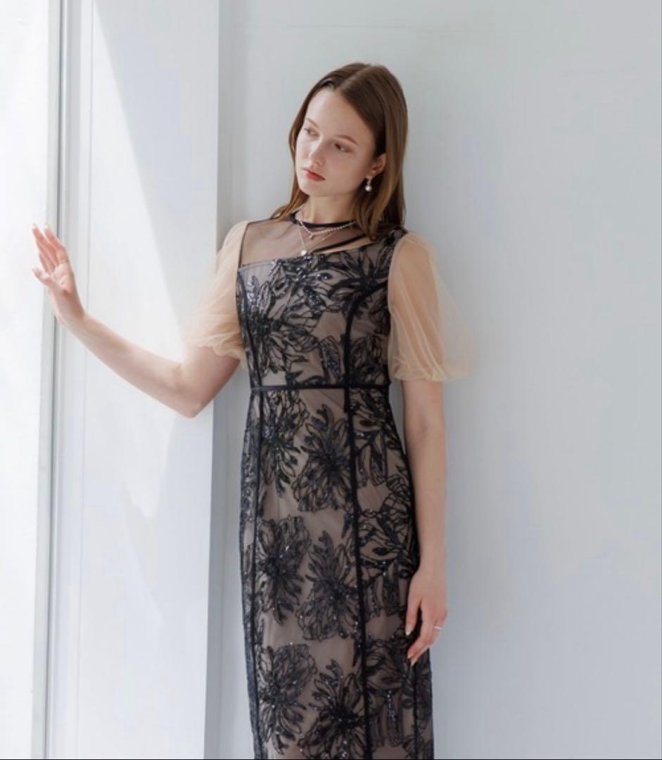 ドレス LEJA アシンメトリーシアーフラワードレスワンピース