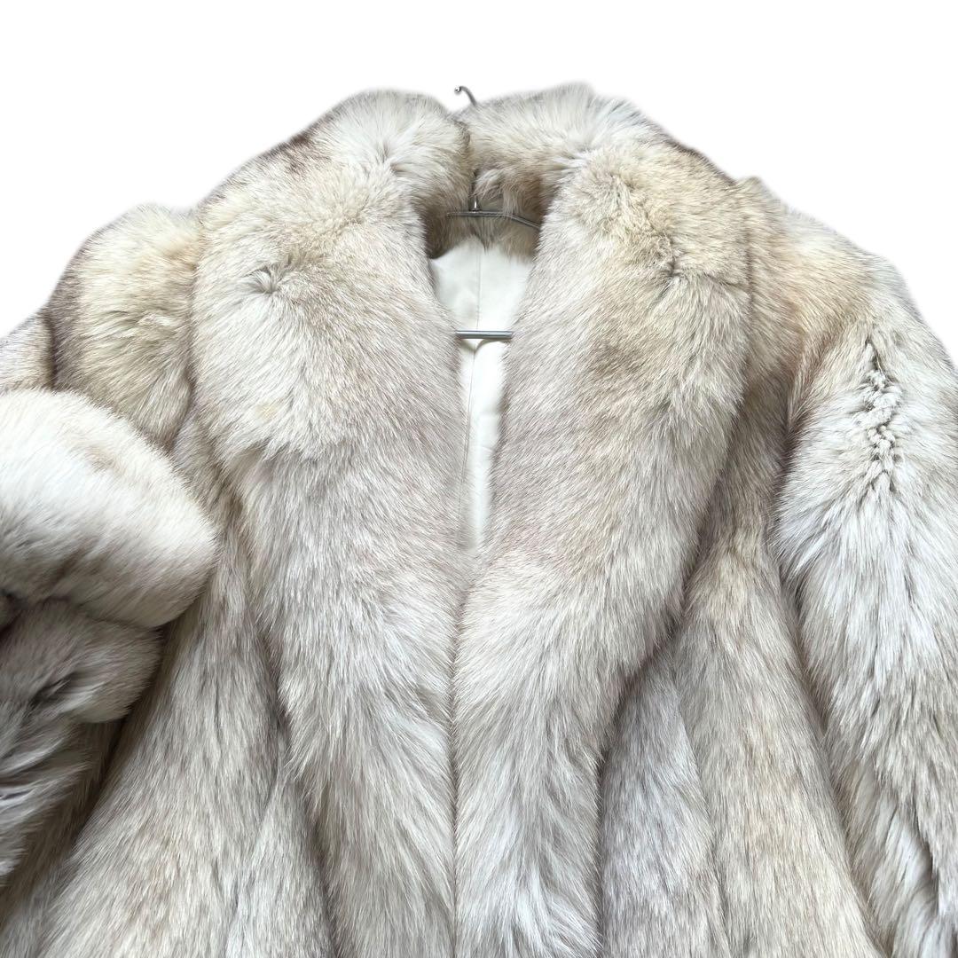 肉厚◎ 着丈80cm サガフォックス ブルーフォックス リアルファー 毛皮 L