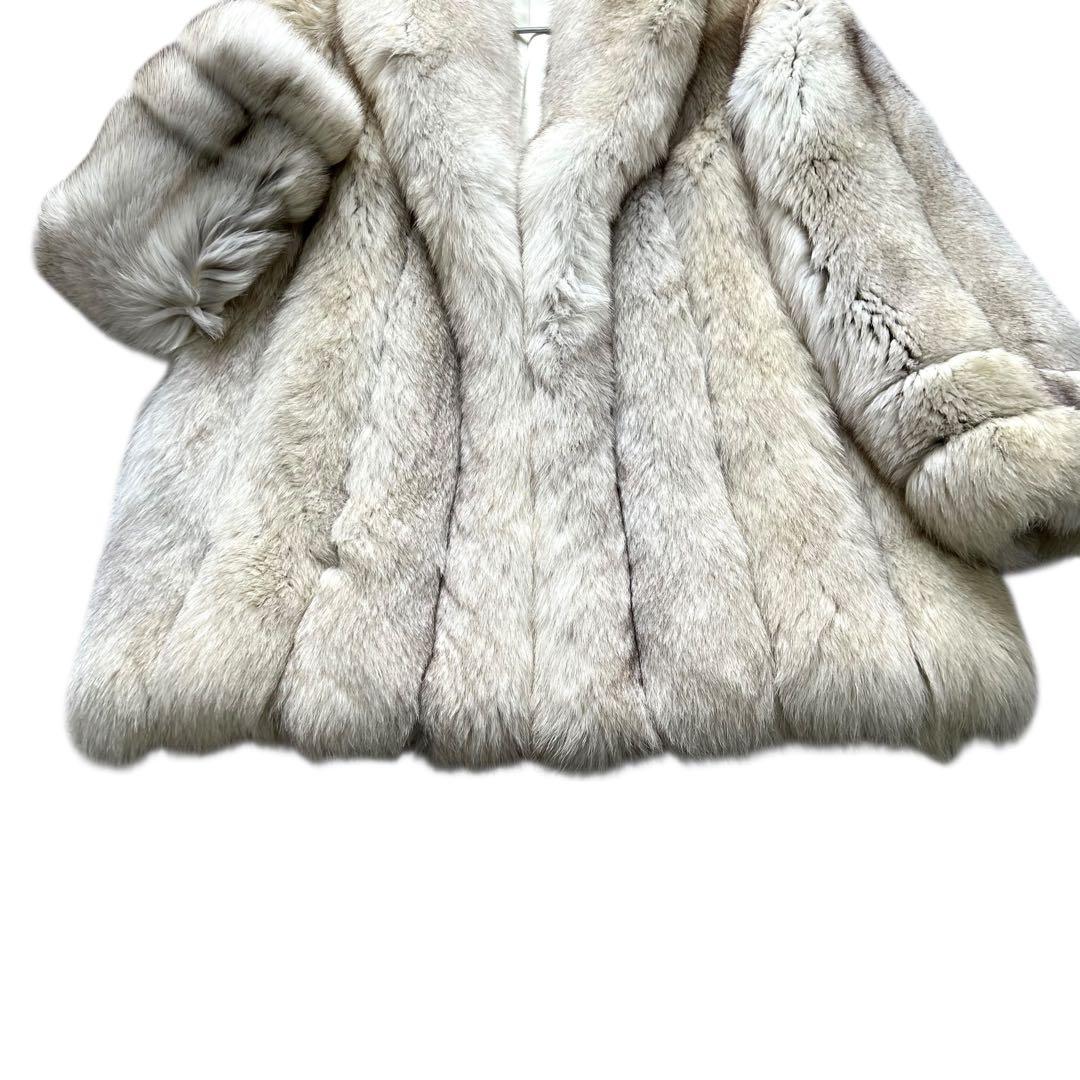 肉厚◎ 着丈80cm サガフォックス ブルーフォックス リアルファー 毛皮 L