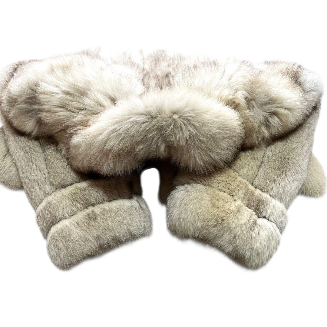 肉厚◎ 着丈80cm サガフォックス ブルーフォックス リアルファー 毛皮 L