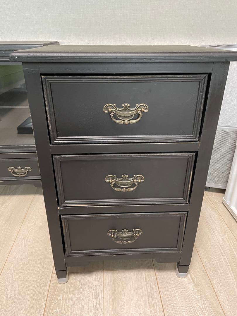 【ブロカントな引き出しチェスト】3段　ブラック　収納　アンティーク