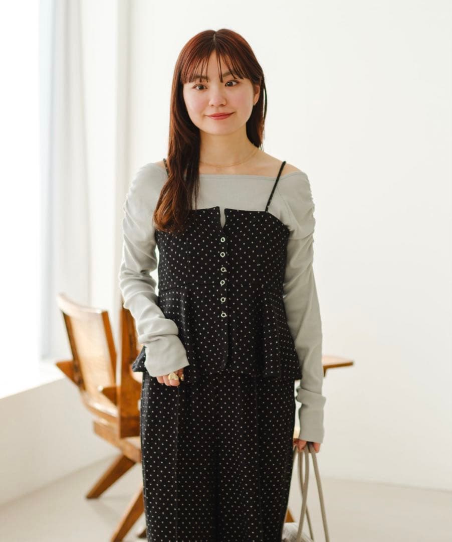 デニムライクペプラムキャミビスチェ　kastane ドット　セットアップ