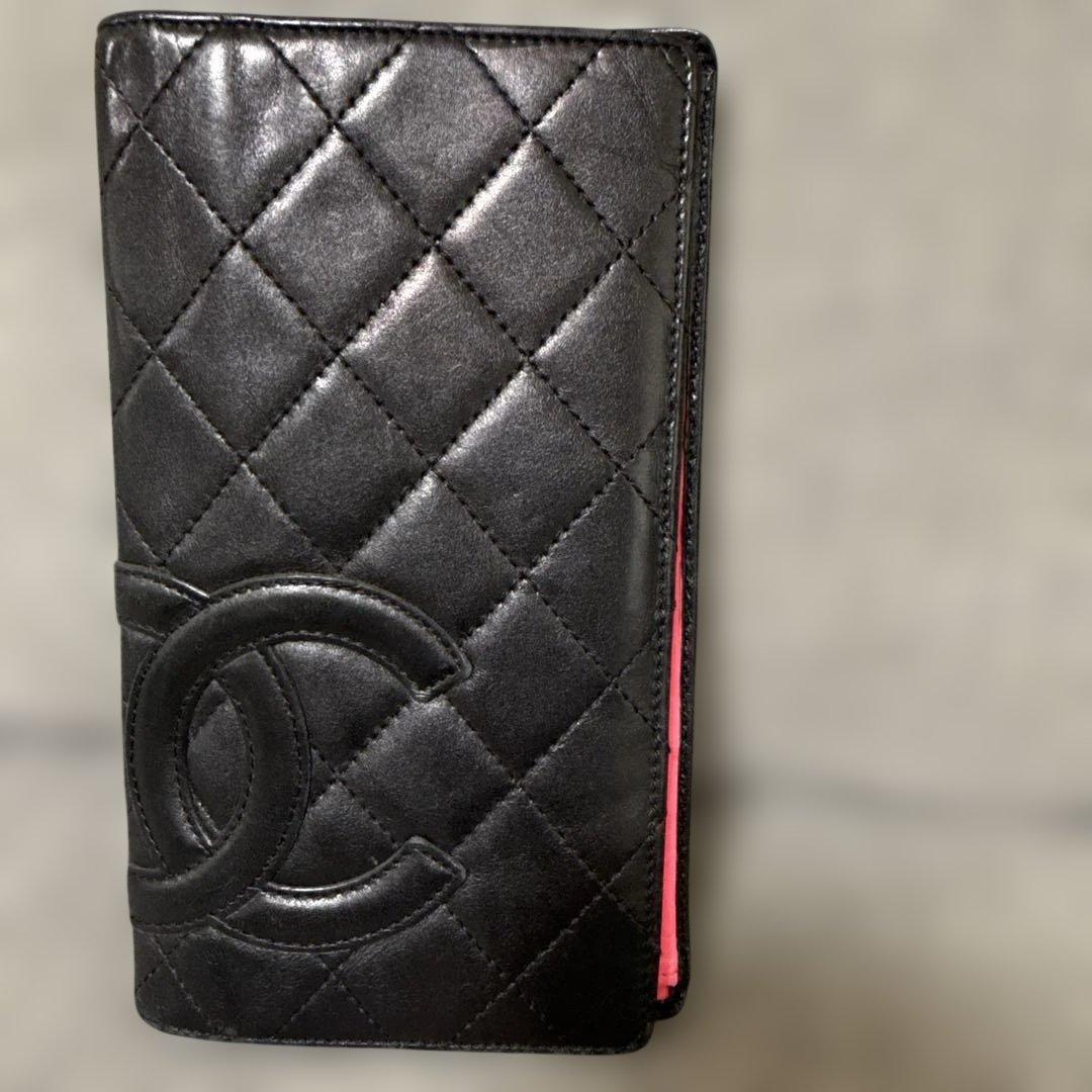 CHANEL カンボンライン　ブラック&ピンク　長財布