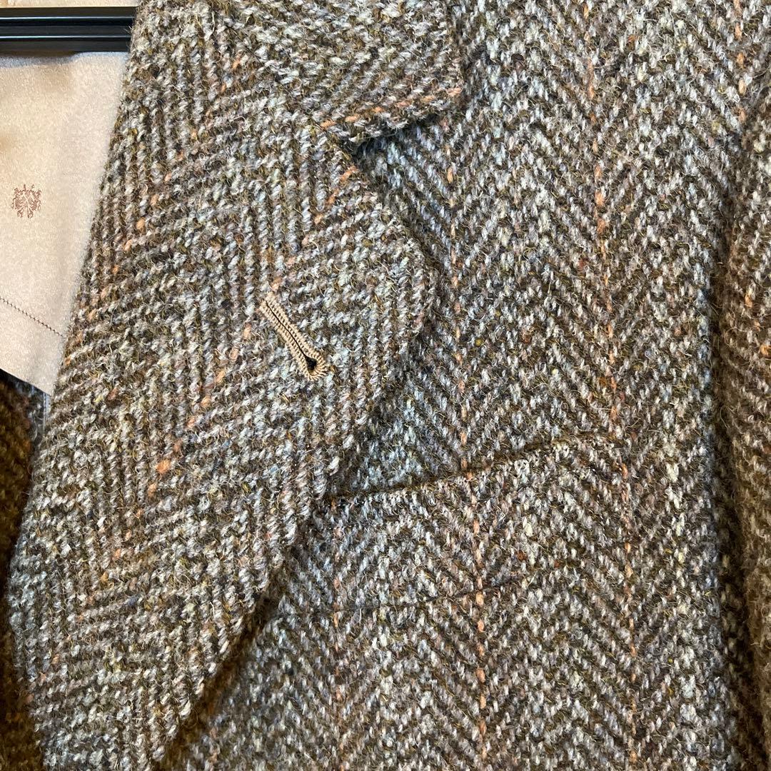 極美品 ブラウン ヘリンボーン テーラードジャケット ハリスツイード