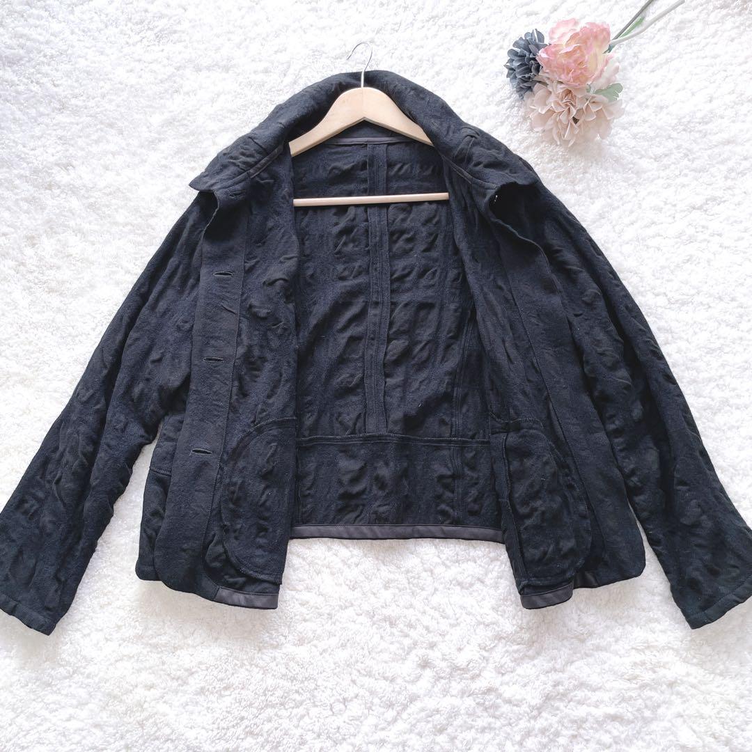 センソユニコ t.b シャツジャケット ウール綿 異素材モコモコ フレア 黒40